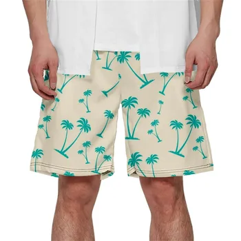 Шорты оверсайз, пляжные брюки с эластичным поясом, мужские плавки с принтом кокосовой пальмы шорты мужские летние Короткие шорты для плавания