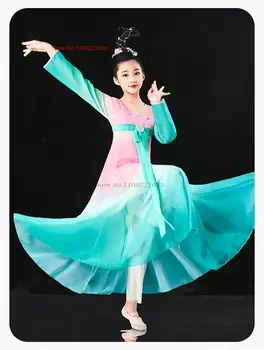 2023 китайское традиционное детское шифоновое танцевальное платье градиентного цвета, древнее платье феи, национальный винтажный костюм для народных танцев ханфу