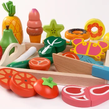 Имитационная Кухонная игрушка-ролевик Деревянная Классическая Игра Монтессори Развивающая Игрушка Для детей Набор для Нарезки фруктов и Овощей в Подарок для детей