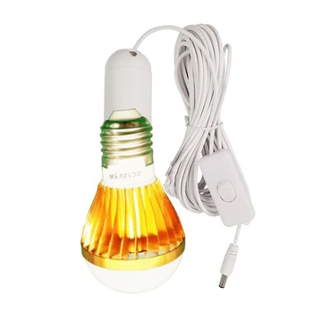 Светодиодная лампа E27 с солнечным управлением, 12 В постоянного тока, 5 Вт, солнечная лампа с кабелем, теплая белая лампочка с антибликовым покрытием для домашнего офиса
