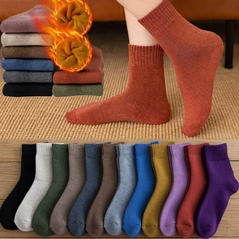Утепленные шерстяные носки для женщин и мужчин, повседневные Удобные Мягкие зимние толстые Теплые носки, высококачественные термозащитные носки средней длины