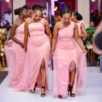 Розовые атласные свадебные платья с разрезом на одно плечо Длинное платье подружки невесты Свадебные платья для гостей для женщин Женское платье