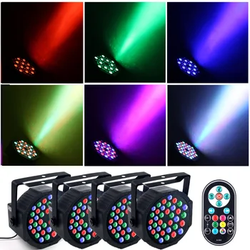 4 Пакета Светодиодных Сценических Par-Ламп RGB DJ Disco Remote и DMX-Управления УФ-Черным Светом со Звуком, Активированным для Вечеринки Body Paint Neon Bar
